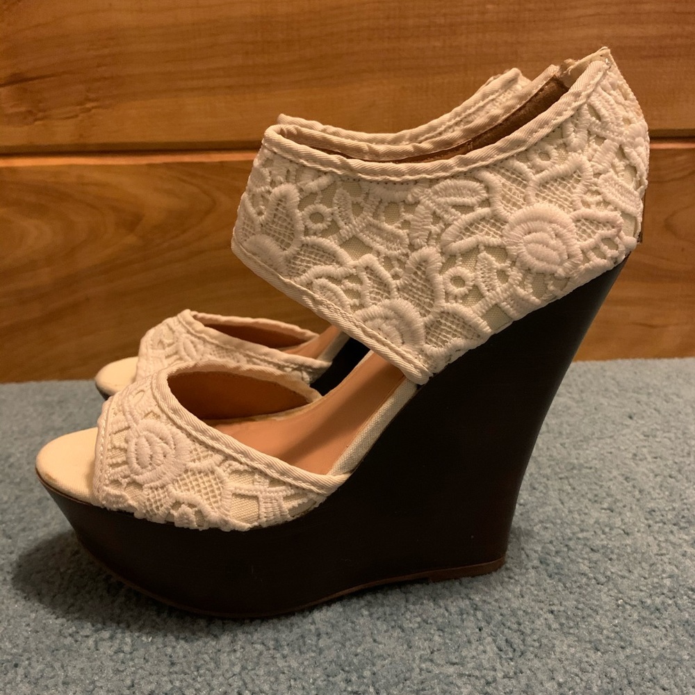 White lace wedges